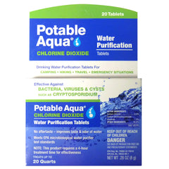 Potable Aqua 20-pack tablets ready for outdoor water purification on the go.