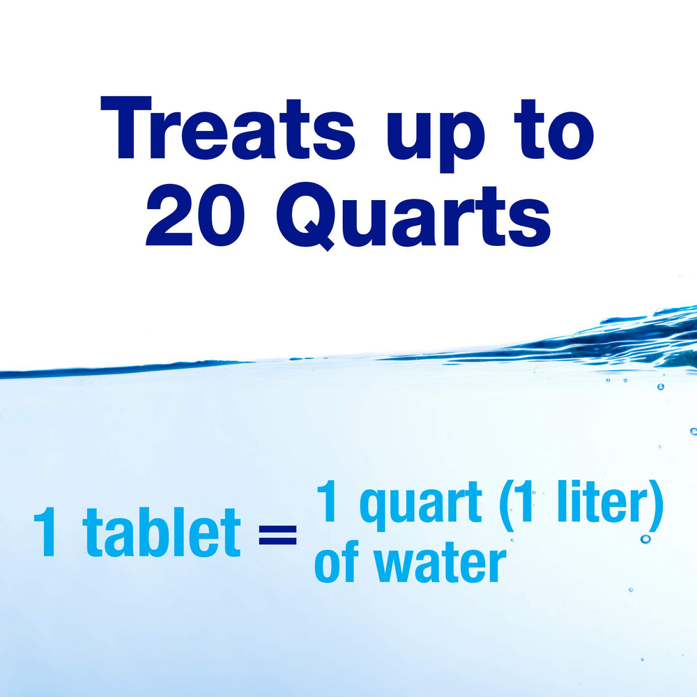 Potable Aqua compact tablets ideal for backpacking and camping trips.