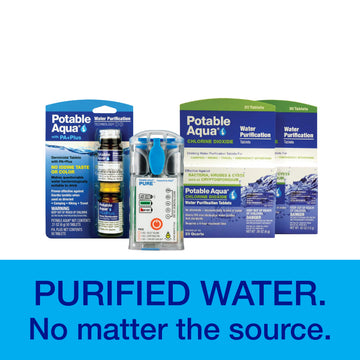 Potable Aqua bottle illustrates strong oxidizing capacity for water treatment.