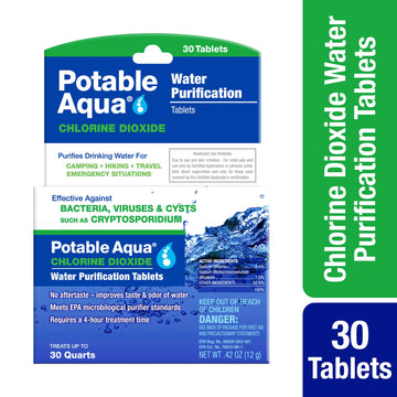 Potable Aqua tablets dissolving in water to purify on outdoor adventures.