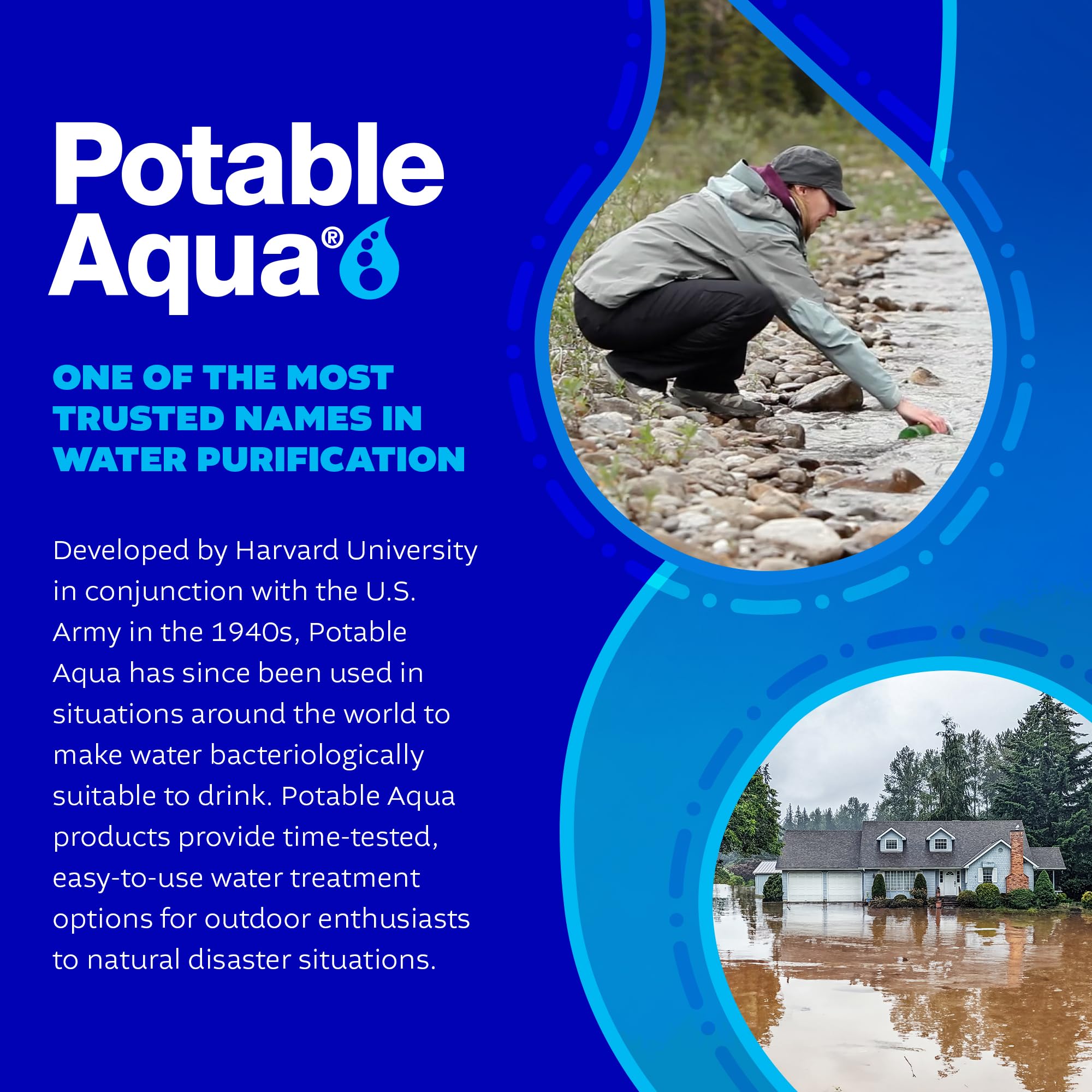 Potable Aqua travel camping essentials scene showing access to clean water anywhere.