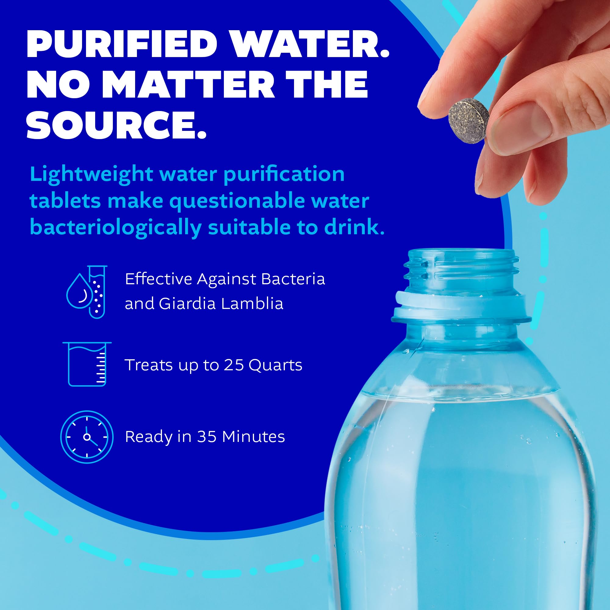 Potable Aqua water purification in action as water becomes clearer after treatment.