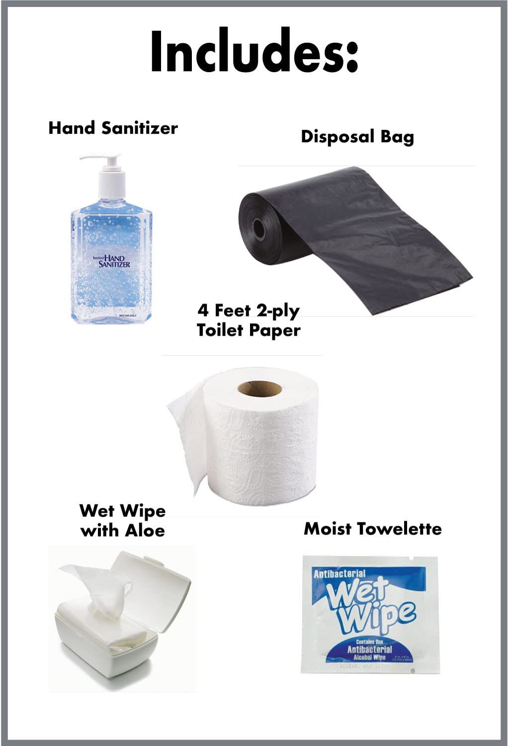 Potty Pack Shit Kit hand sanitizer and wipes for on-the-go hygiene outdoors.