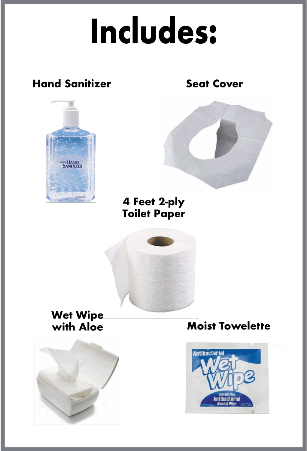 Potty Pack wet wipes and hand sanitizer ready for cleanup after activities.