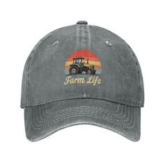 Povmekd Farm Life cap gray graphic front for daily outdoor wear.