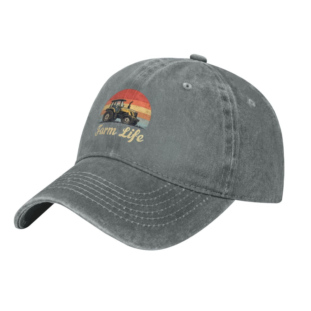 Povmekd Farm Life cap gray strapback adjustable for a comfortable fit.