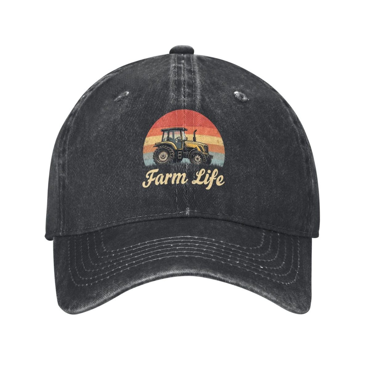 Povmekd Farm Life Hat front view with graphic design, perfect for sun protection outdoors.