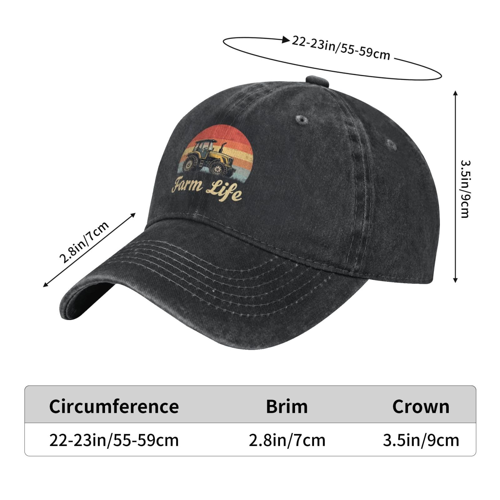 Povmekd Farm Life Hat wash-denim texture on front, durable daily wear.