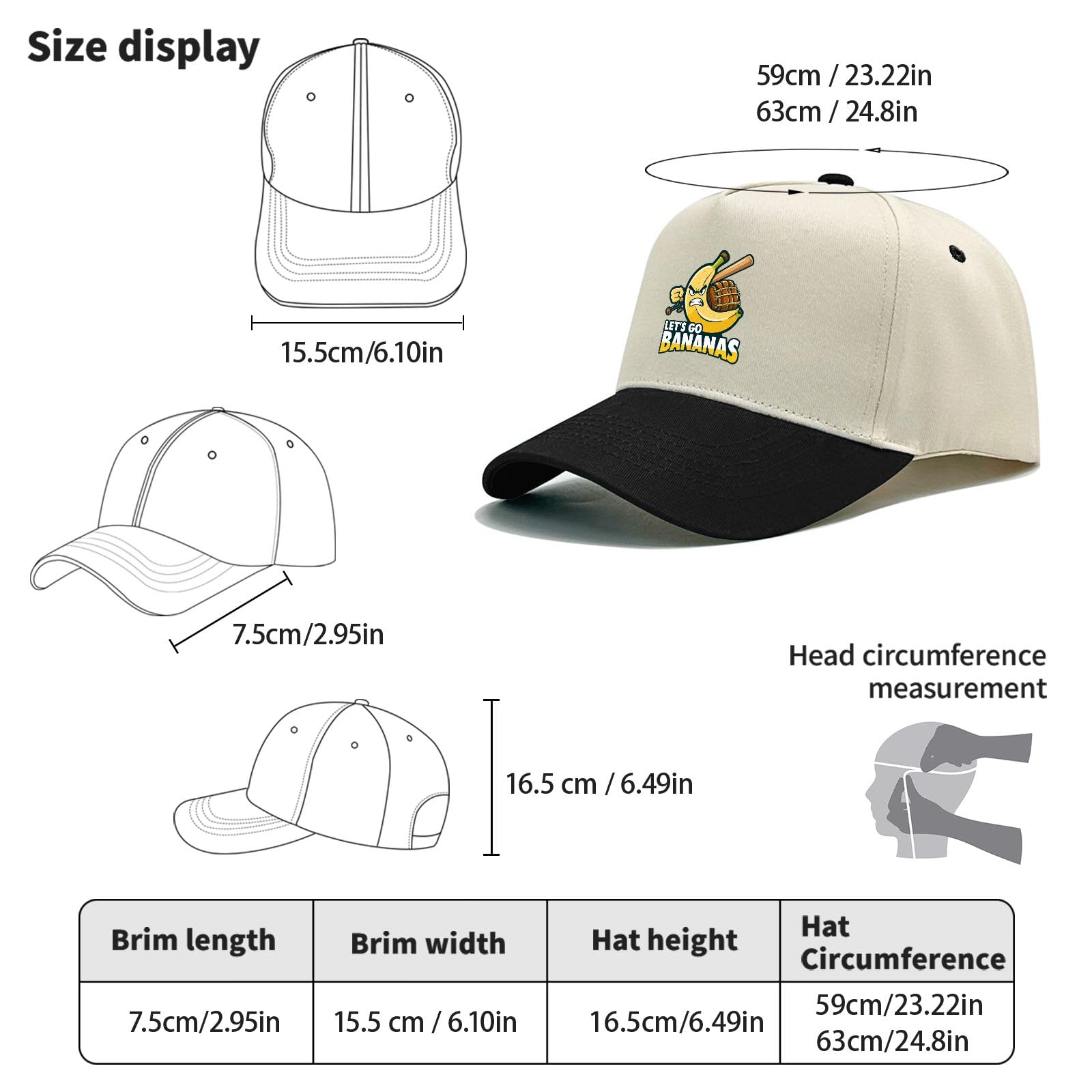 Povmekd Lets Go Bananas hat back view with metal slider for easy resizing