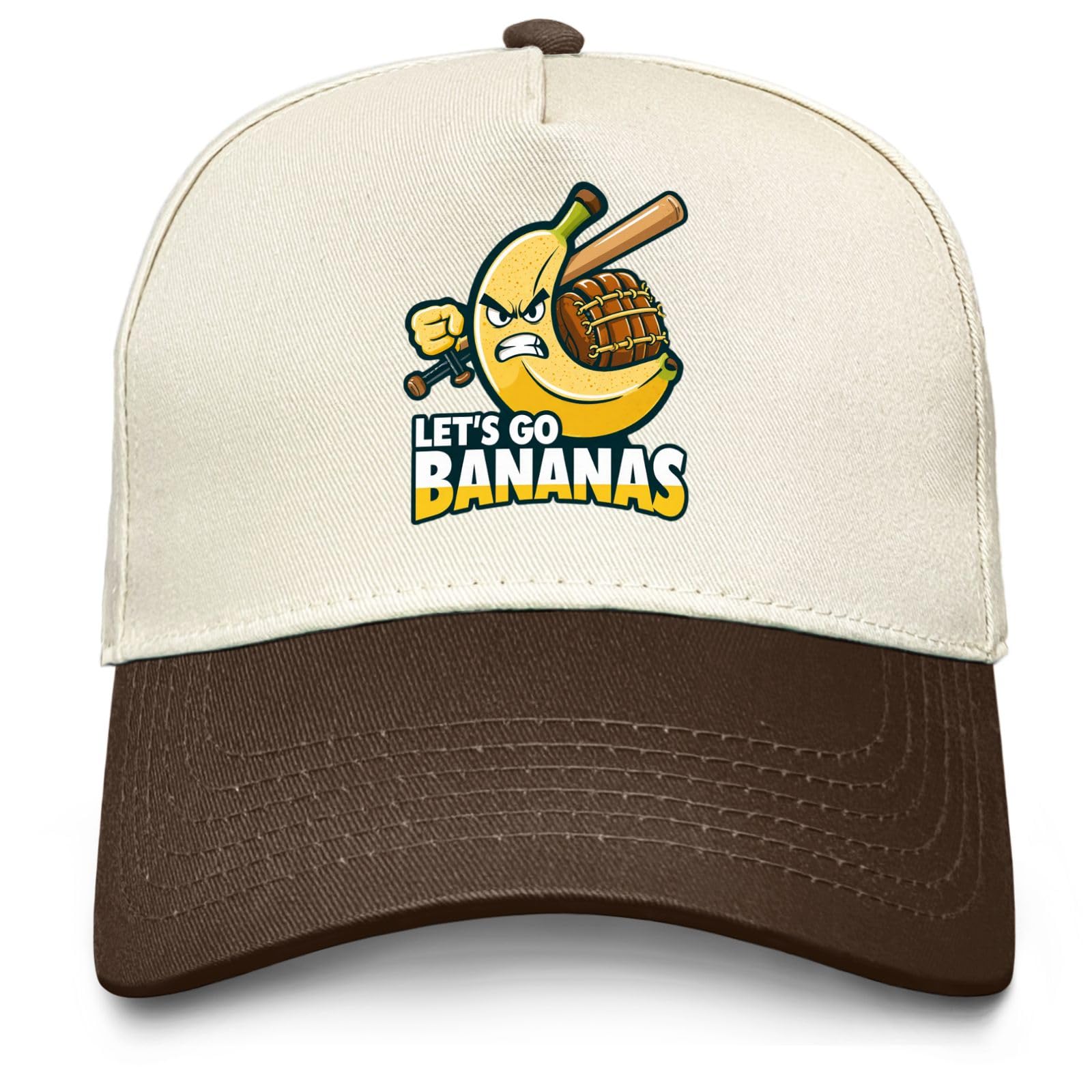 Povmekd Lets Go Bananas hat front view with playful denim style for casual days