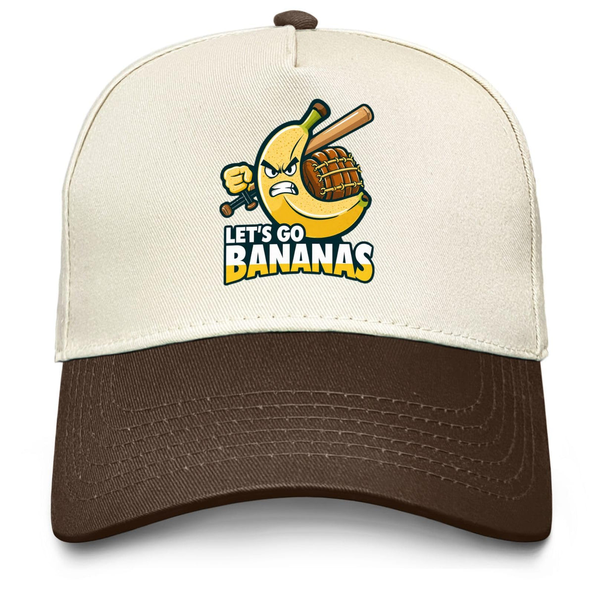 Povmekd Lets Go Bananas hat front view with playful denim style for casual days