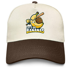 Povmekd Lets Go Bananas hat front view with playful denim style for casual days
