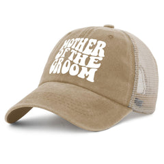 Povmekd Mother of the Groom Trucker Hat side view highlighting breathable mesh for all-day comfort.