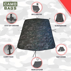 Powell Tool Bags camo woobie blanket compact storage with adjustable straps.