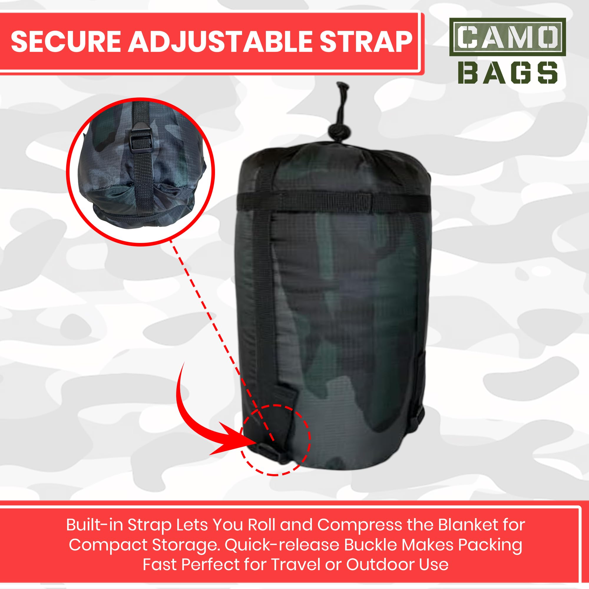 Powell Tool Bags camo woobie blanket doubles as ground cover for picnics.
