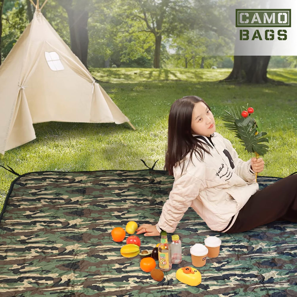 Powell Tool Bags camo woobie blanket; stored in stuff sack for easy carry.