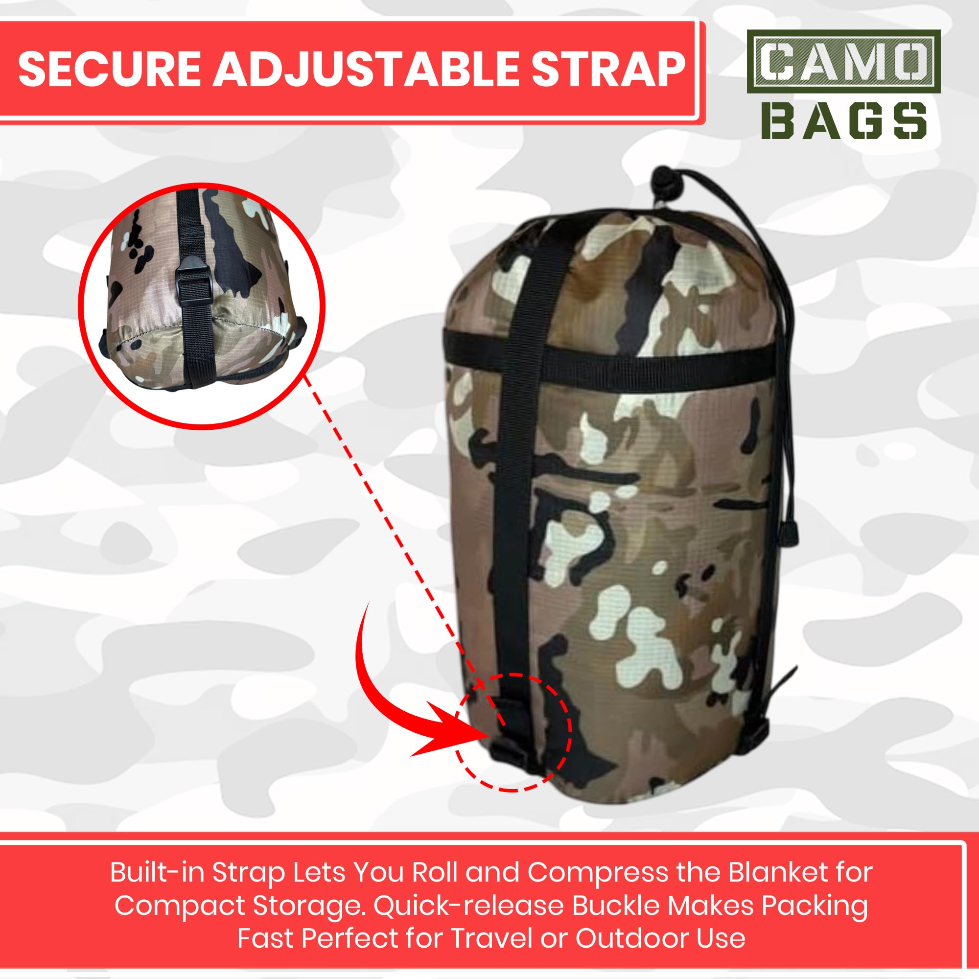 Powell Tool Bags camo woobie blanket survival shelter use with eight tie cords.