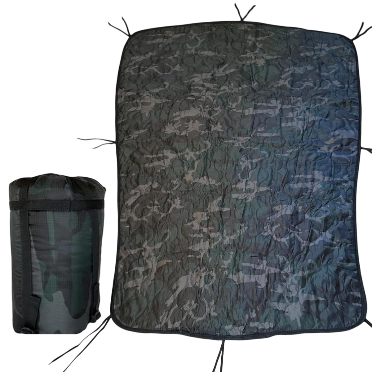 Powell Tool Bags camo woobie blanket ultralight and rugged, ideal for camping adventures.