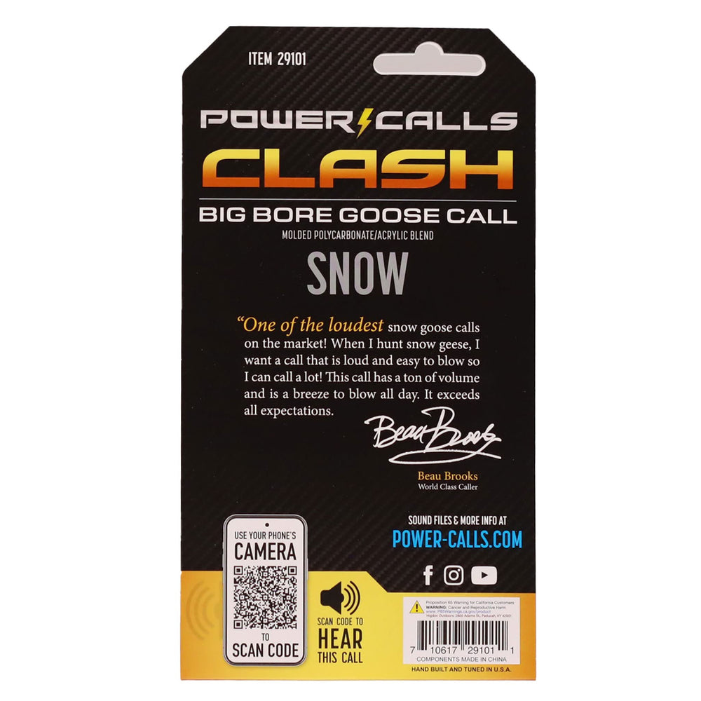 Power Calls Snow Goose Call Back-Pressure System highlights precise control and responsive sound.