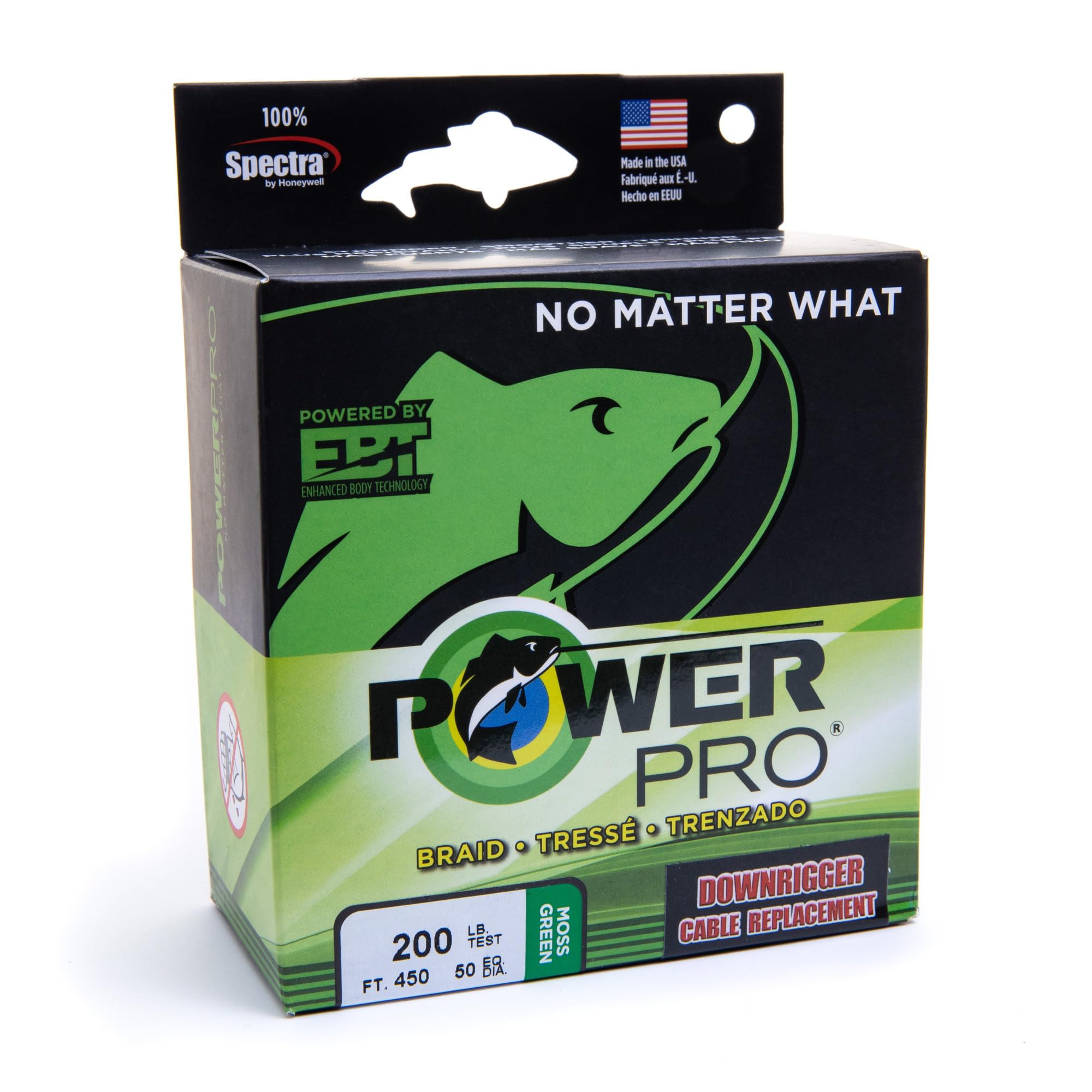 Power Pro downrigger line 450ft securely holds the cannonball during trolling