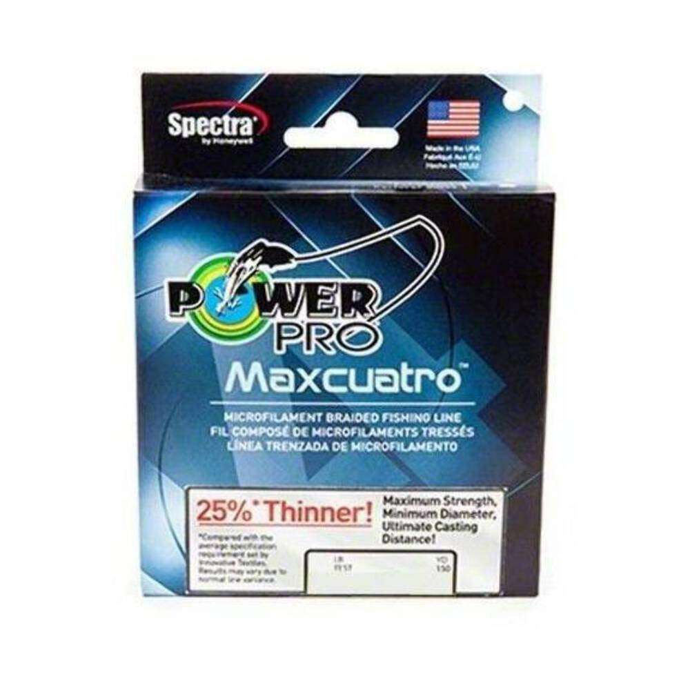 PowerPro MaxCuatro 65 lb braided line on white spool for long casts and visibility