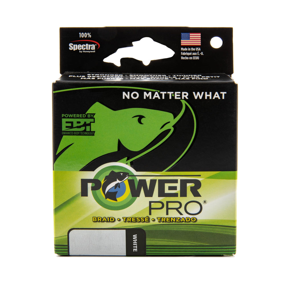 POWER PRO red braid in box, demonstrating spool-from-box convenience for fast setup.