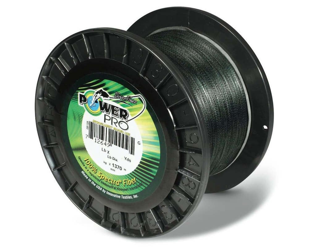 Power Pro Spectra braided fishing line in green with high abrasion resistance