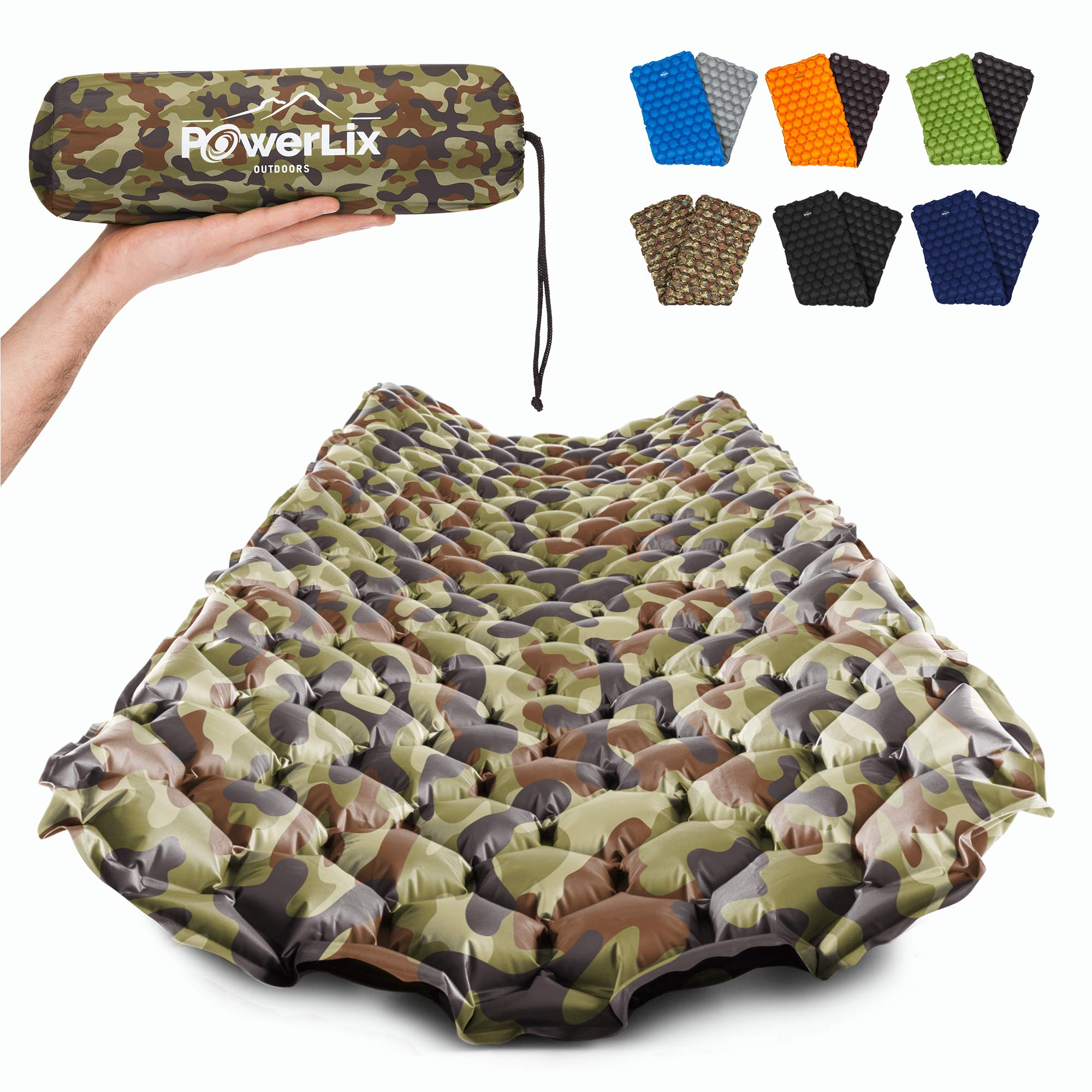 POWERLIX camping pad hexagon-design image showing pressure-point support.