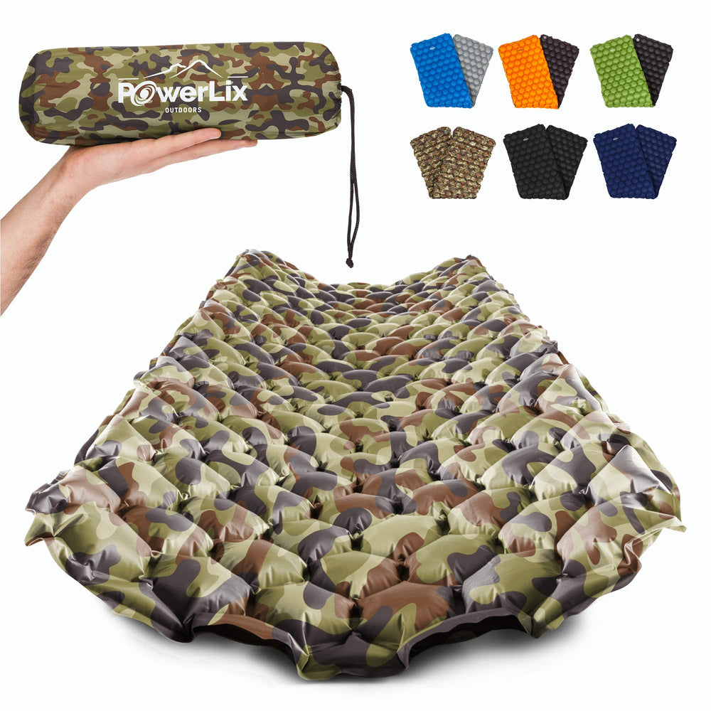POWERLIX camping pad hexagon-design image showing pressure-point support.