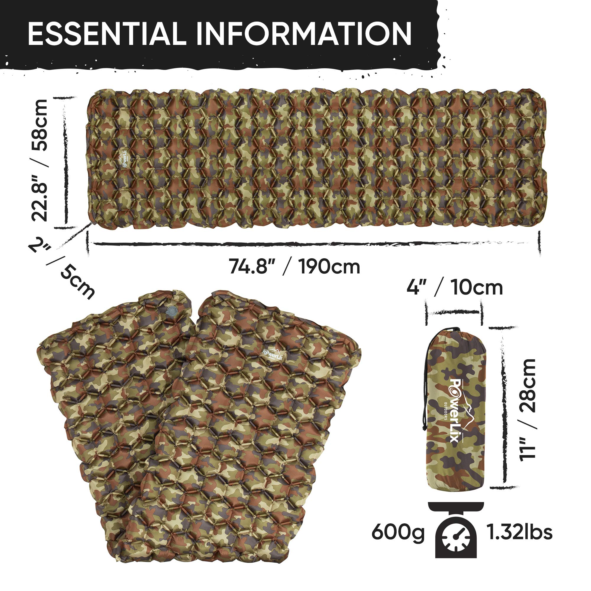 POWERLIX camping pad inflation bag demonstrates quick setup capability.