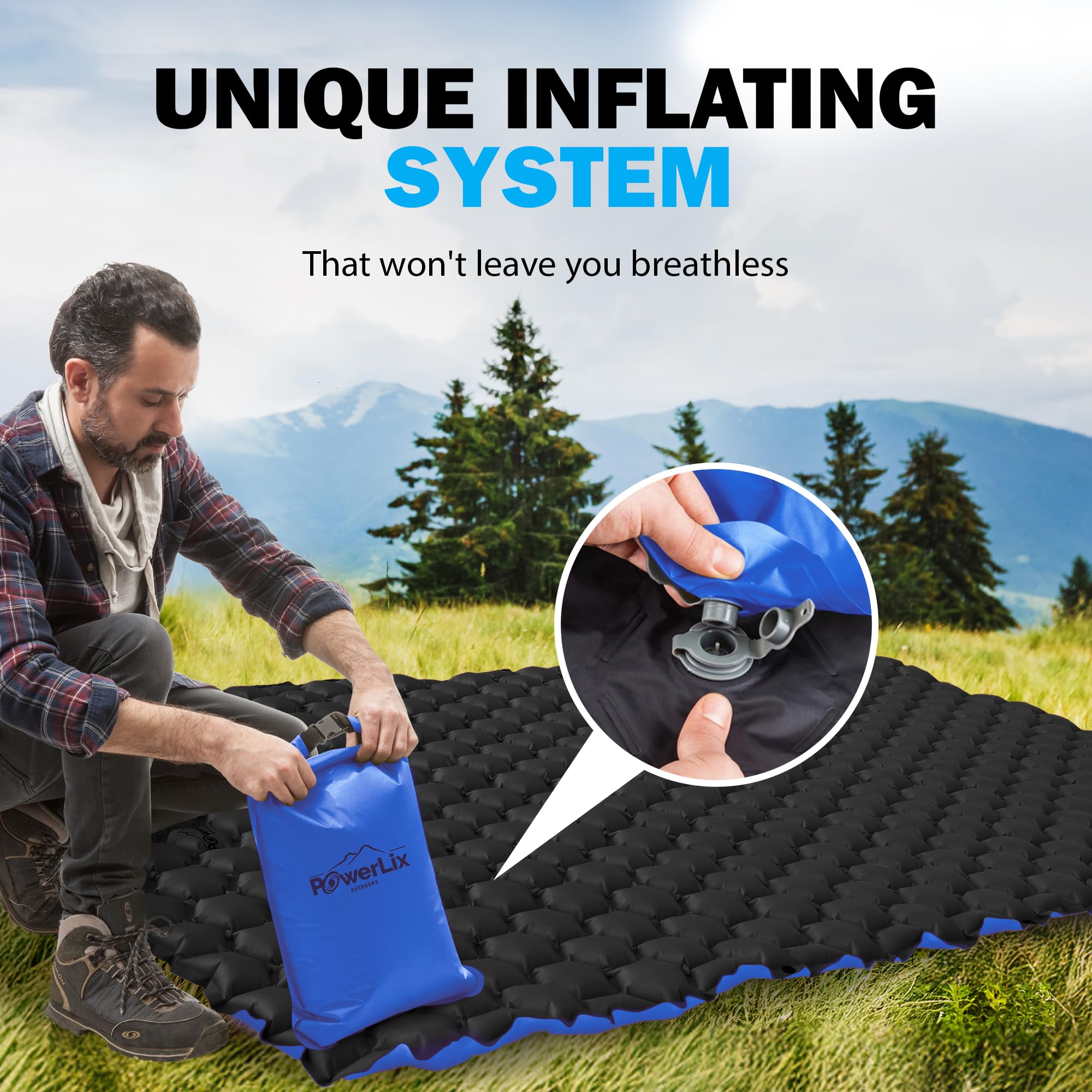 POWERLIX camping pad packed-size highlights ultralight portability in a compact backpack