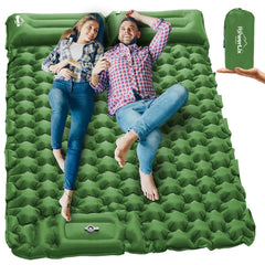 POWERLIX double camping sleeping pad with built-in pillow offering ergonomic support for two sleepers.