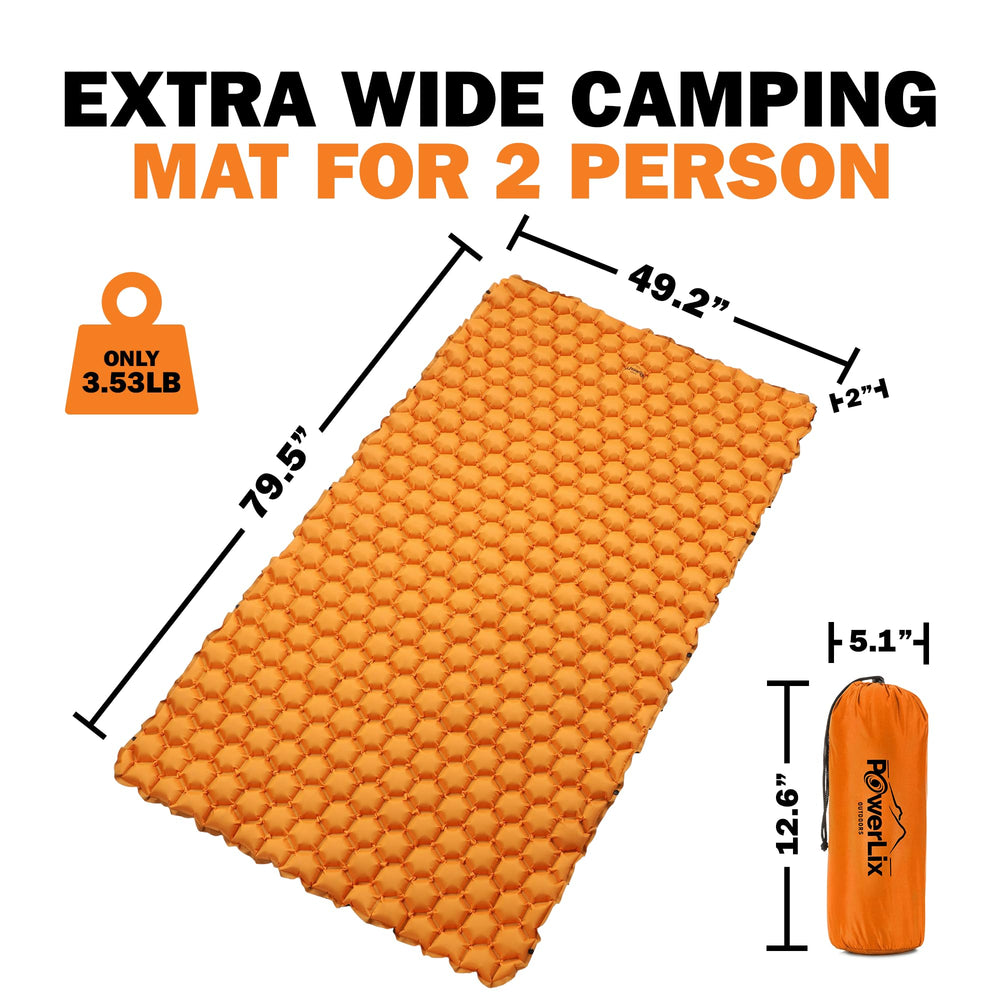 POWERLIX Double Inflatable Sleeping Pad hexagon design closeup showing body-mapping comfort.