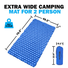 POWERLIX double inflatable sleeping pad in use offers spacious comfort for two trekkers
