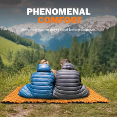 POWERLIX Double Sleeping Pad at a two-person campsite shows roomy sleep area.