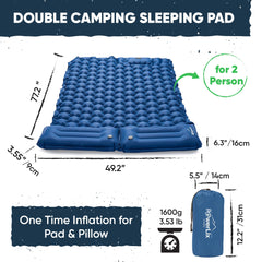 POWERLIX double sleeping pad built-in foot pump inflates quickly for easy setup.