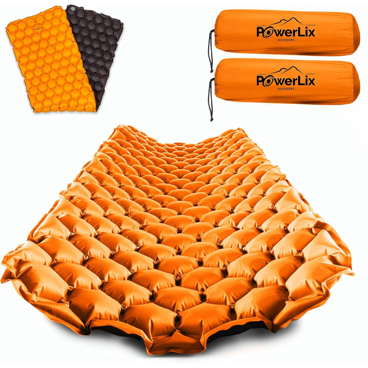 POWERLIX sleeping pad inflated on tent floor for all-night comfort