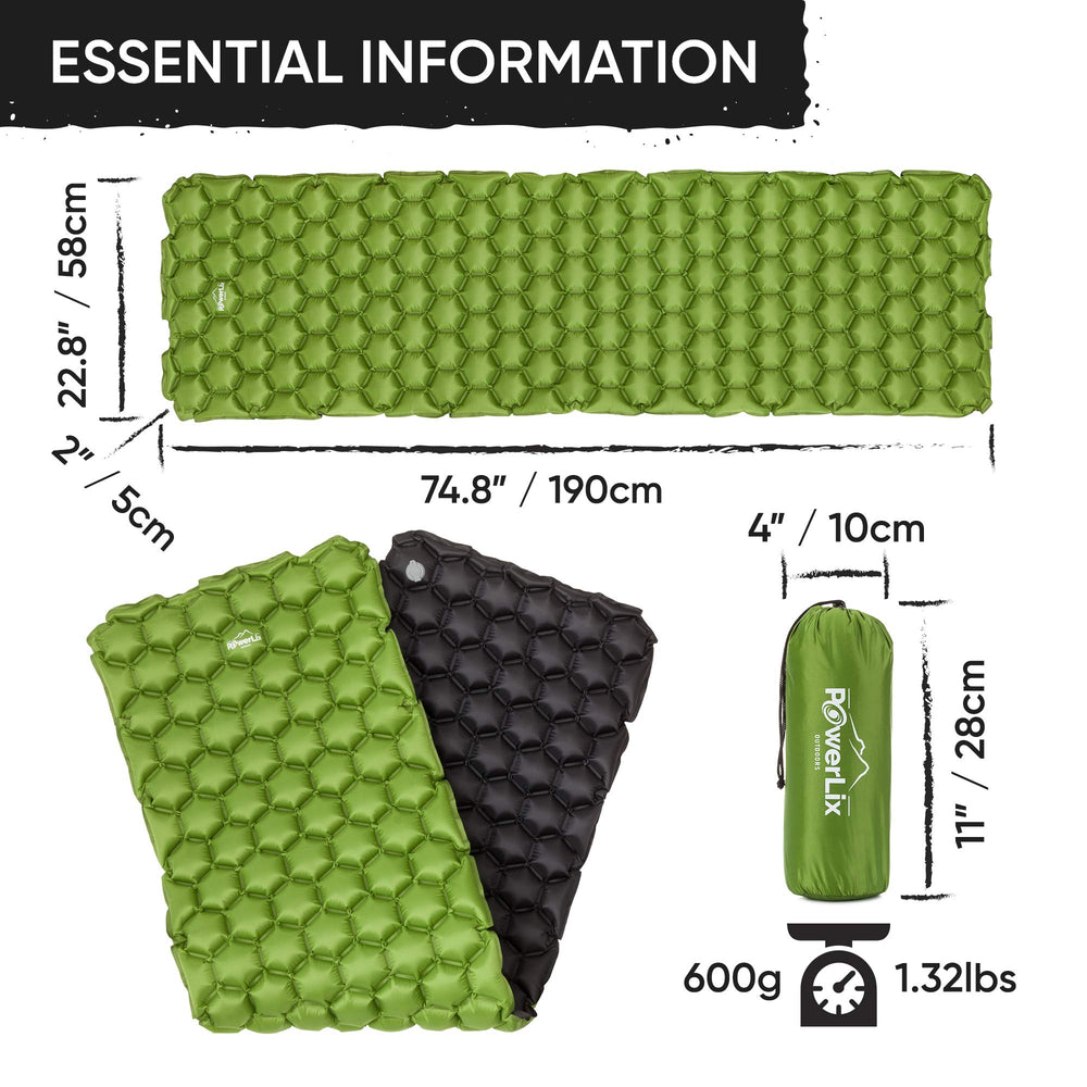 POWERLIX ultralight sleeping pad inflated for all night comfort on the trail