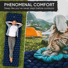 POWERLIX Ultralight sleeping pad inflated, showing hexagon-cell support.