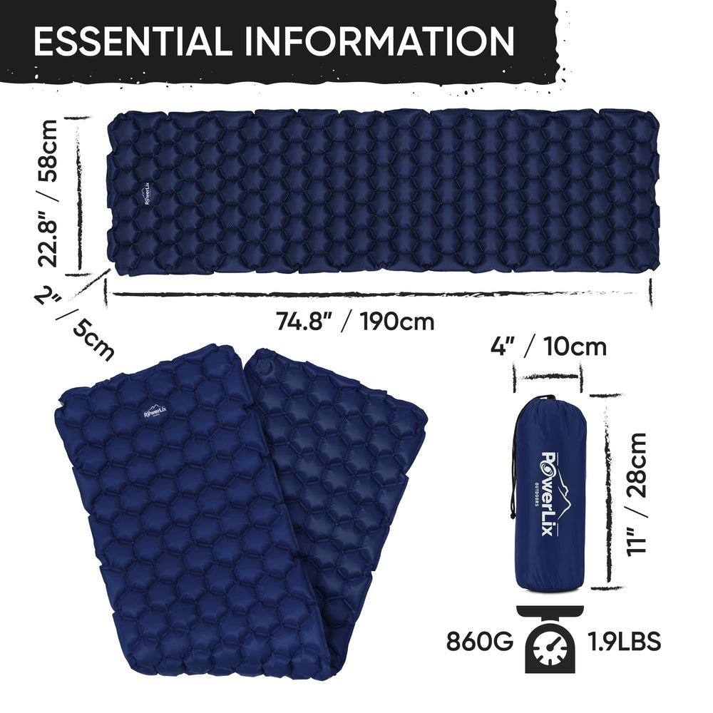 POWERLIX Ultralight sleeping pad with inflation bag ready for quick trips.