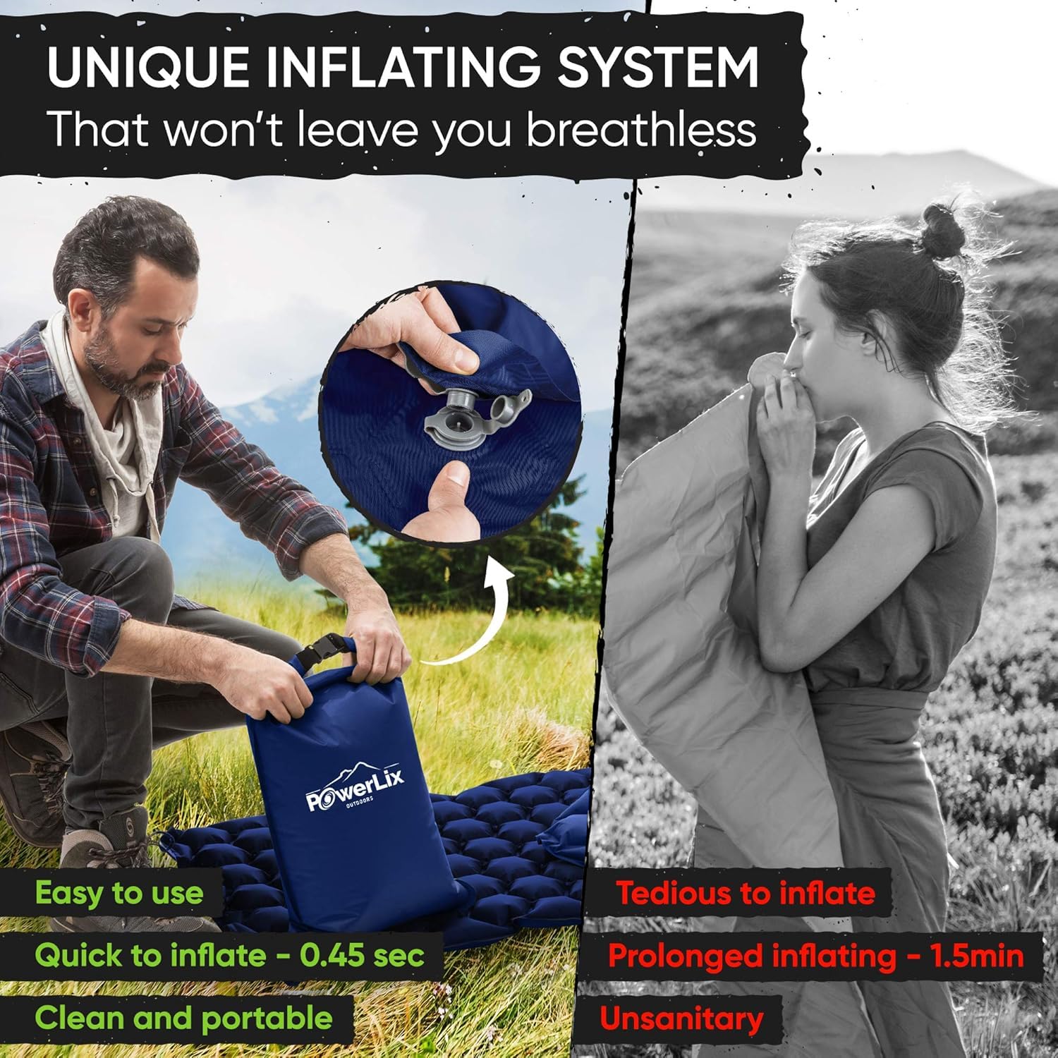 POWERLIX Ultralight sleeping pad thermal insulation for warm ground nights.