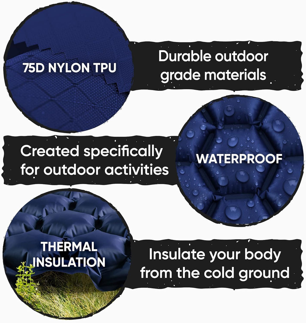 POWERLIX Ultralight sleeping pad waterproof outer material for rugged terrain.