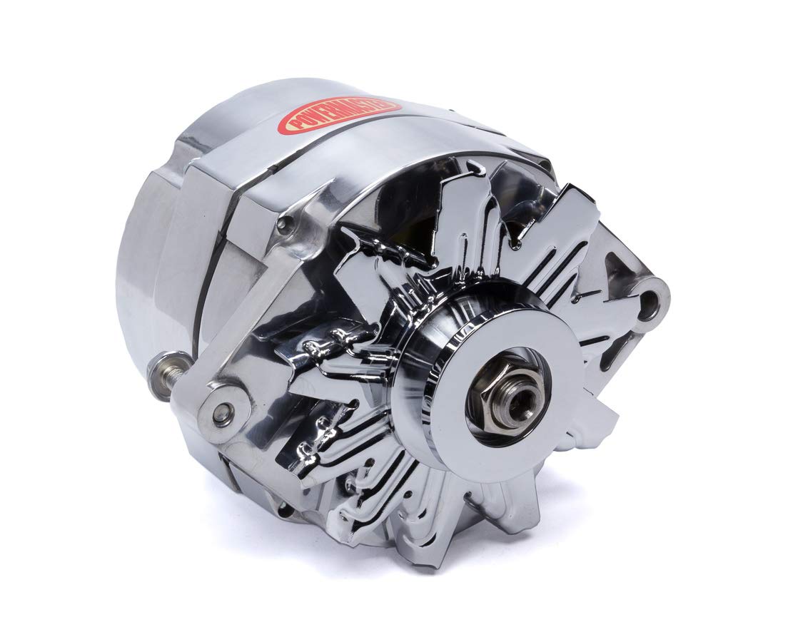 Powermaster 67127 Polish Alternator side view, rugged build for vehicle-specific fit.