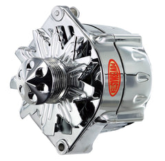 Powermaster GM 12SI chrome alternator with 6-groove pulley boosts engine bay style.