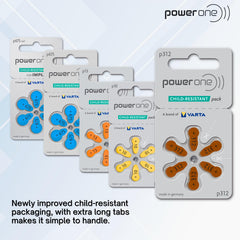 PowerOne Size 312 2-Pack batteries closeup: high-quality zinc-air cells for dependable power.
