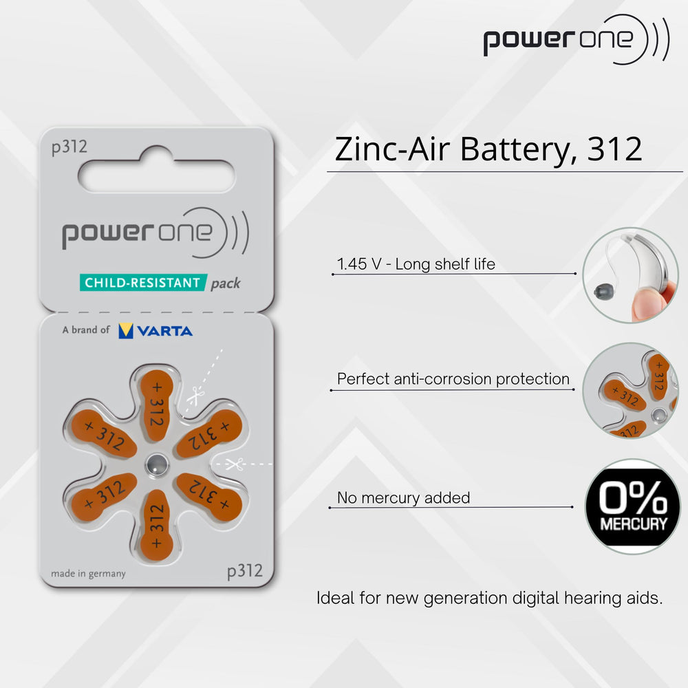PowerOne Size 312 2-Pack box view: German craftsmanship ensuring consistent performance.