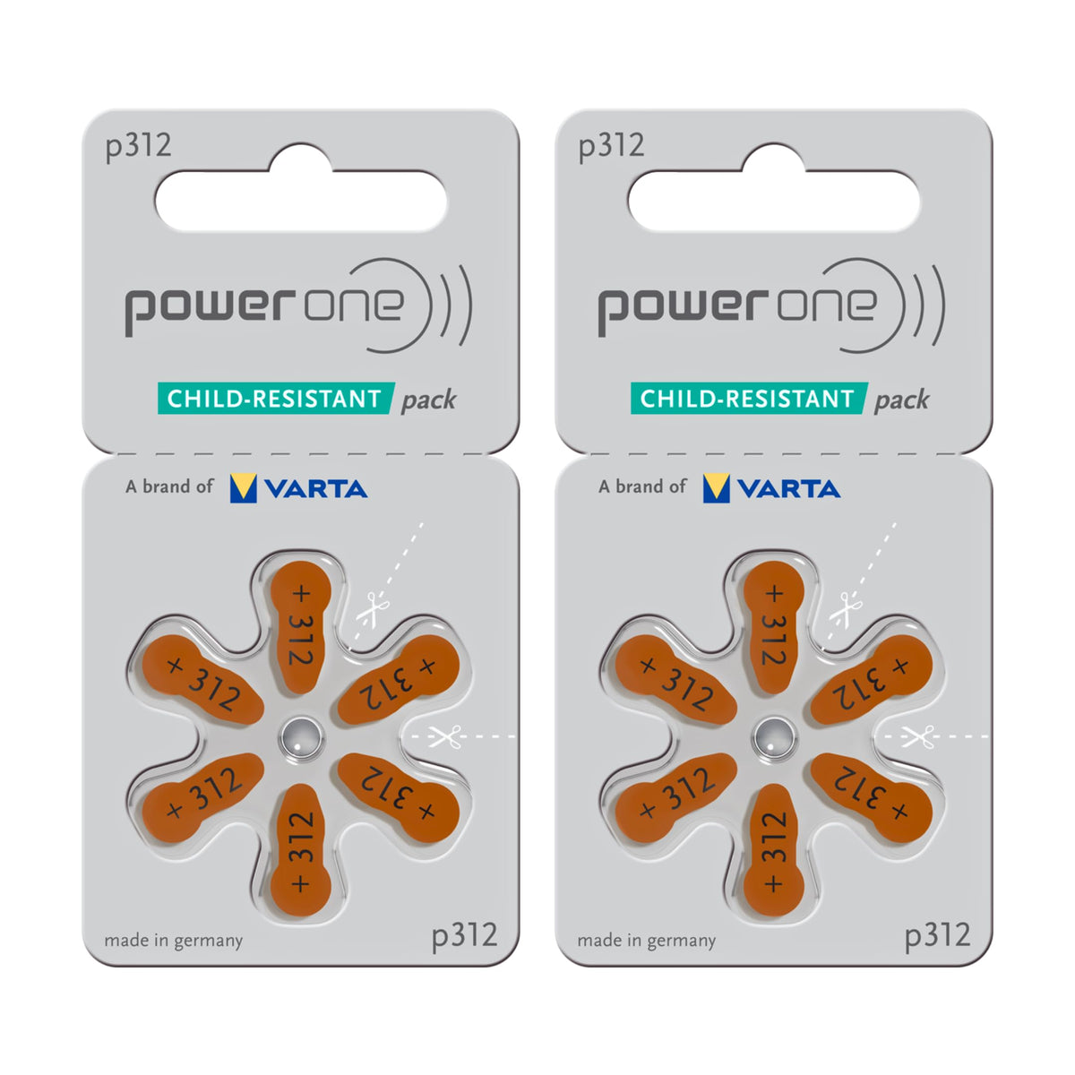 PowerOne Size 312 2-Pack unboxing: reliable power for daily hearing devices.