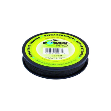 PowerPro braided line in moss green for strong, low-stretch performance on freshwater and saltwater rigs.