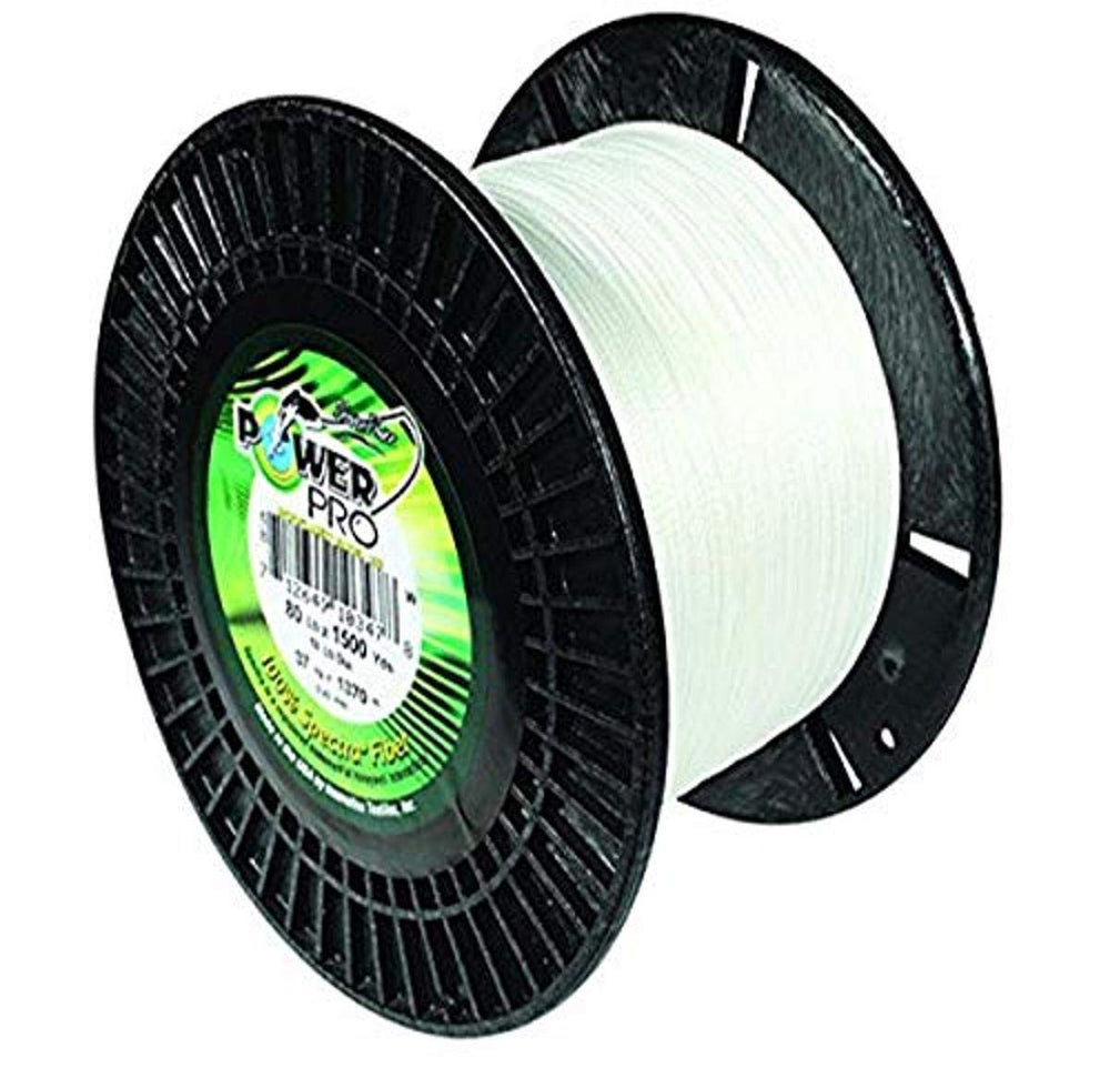 PowerPro Spectra braided fishing line in white, 100 lb test, 500 yd, ideal for strong fish