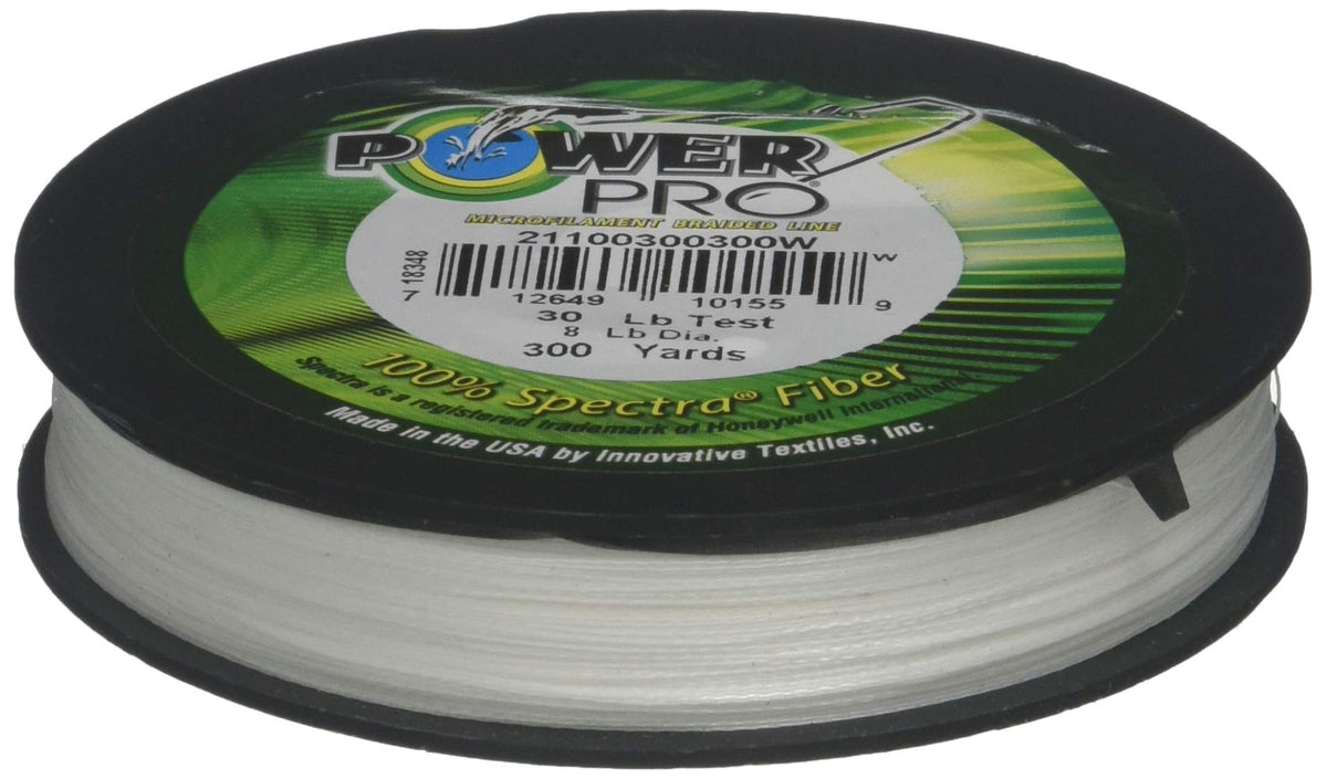 PowerPro Spectra braided line in white, 15 lb, 150 yd, ready to fish